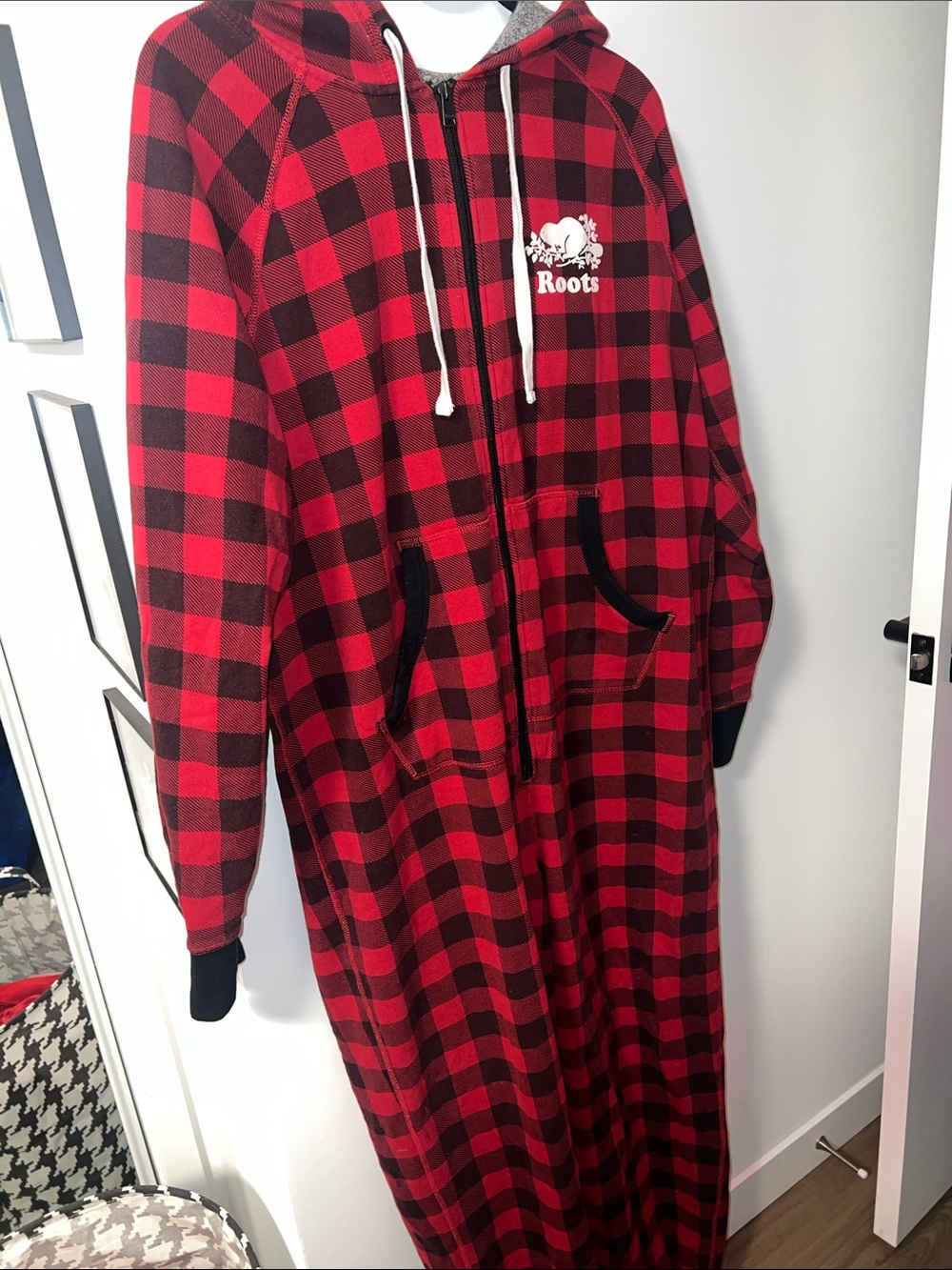 Roots Red & Black Buffalo Plaid Full-Zip Hooded Onesie
